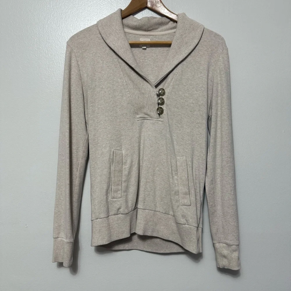 Banana Republic Factory Luxe Pullover Womens Medium Oatmeal Heather Shawl Collar